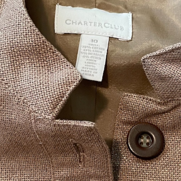 Charter Club Cropped Blazer - Champagne Gold Metallic - Size 10 - Picture 5 of 10